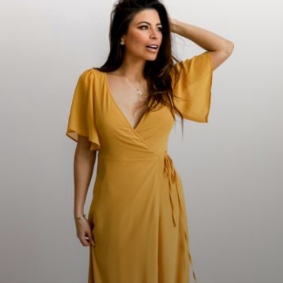 Baltic Born Ivy Maxi Length Mustard Yellow Flowy Wrap Dress Size XXXL / 3XL - Picture 2 of 12